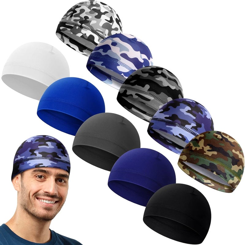 Tarpop 10 Pcs Men Skull Caps Cooling Welding Hard Helmet Liner Cycling Skull Caps Wicking Beanie Do Rag Head Wrap for Men - Image 1